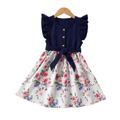 Children's Summer Spring And Summer Lace Sleeve Floral Princess Dress Free Lace-up - Vogue Aura