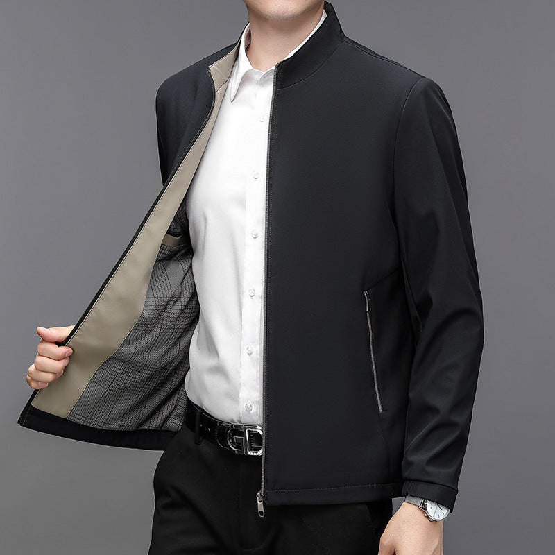 Elegant Stand Collar Jacket for Middle-aged Men - Vogue Aura