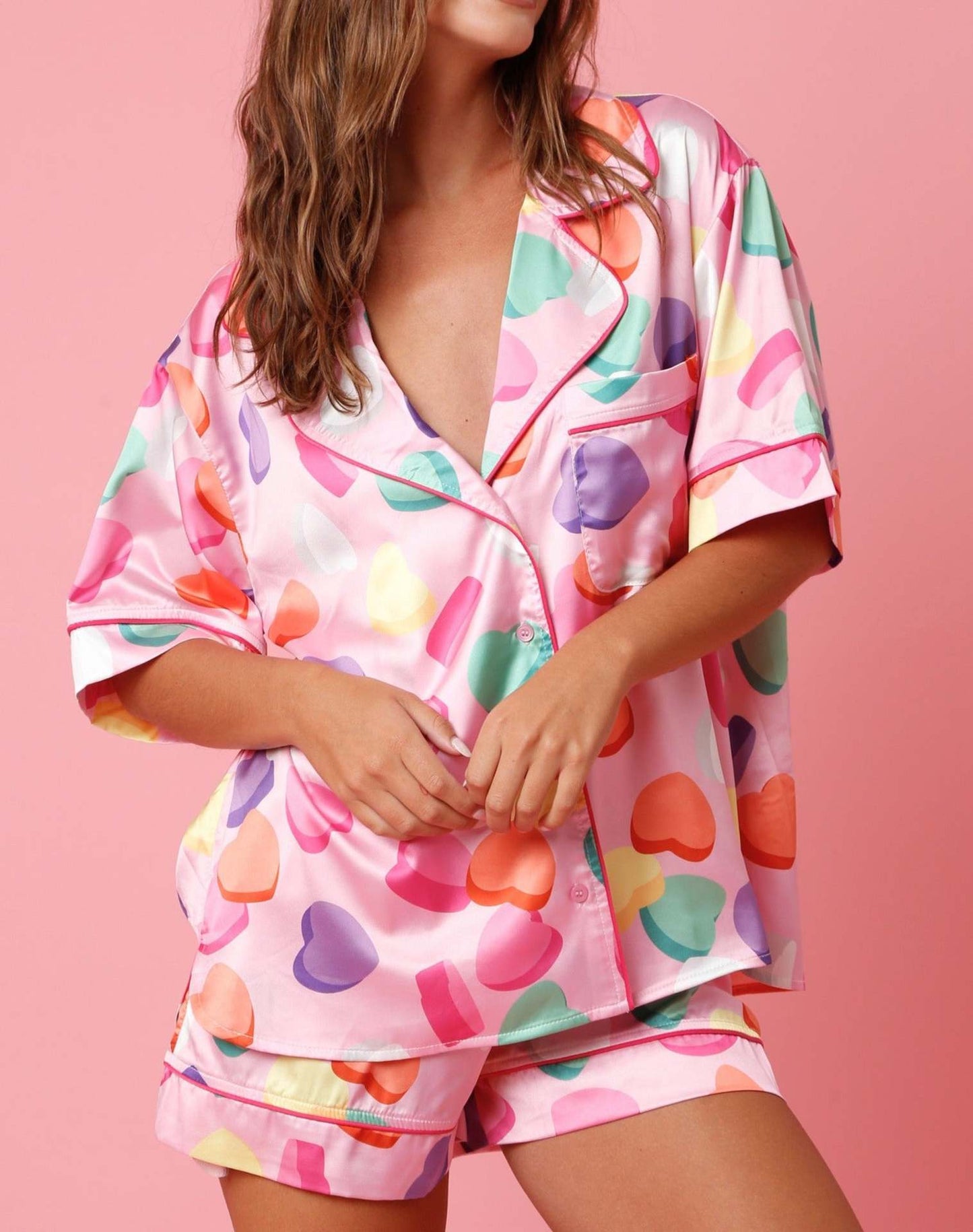 Printed Satin Two-Piece Pajama Set for Women - Vogue Aura