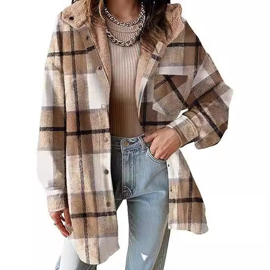 European and American Style Women's Flannel Plaid Jacket - Vogue Aura