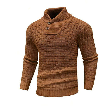 Men's Slim Turtleneck Sweater With Button Design Fashion Casual Solid Color Pullover Top Clothing - Vogue Aura