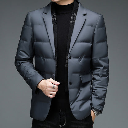 Elegant Winter Men's Suit Jacket with Detachable Scarf Collar - Vogue Aura