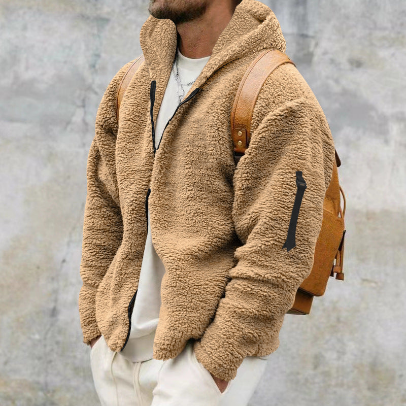 Plush Hooded Fleece Jacket for Men - Double-Sided Warmth - Vogue Aura