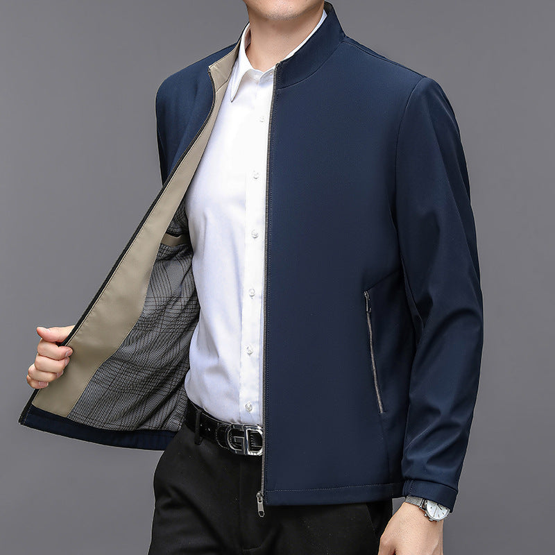 Elegant Stand Collar Jacket for Middle-aged Men - Vogue Aura