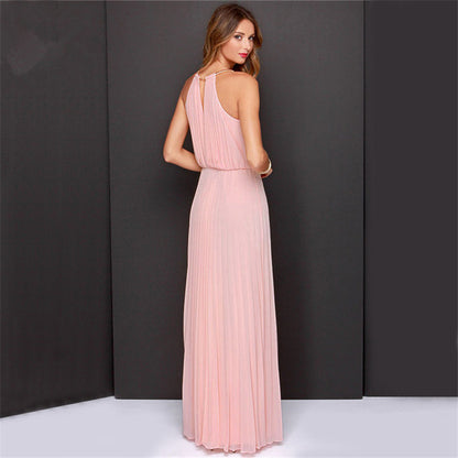 Chic Long Chiffon Dress with Modern Embroidery - Vogue Aura