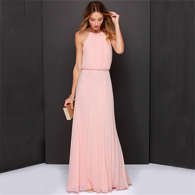 Chic Long Chiffon Dress with Modern Embroidery - Vogue Aura