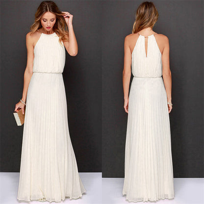 Chic Long Chiffon Dress with Modern Embroidery - Vogue Aura