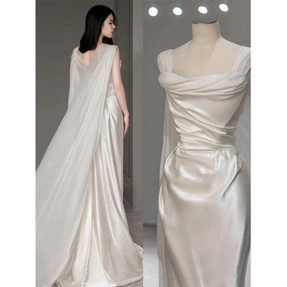 Chic French Satin Wedding Dress in Timeless White - Vogue Aura