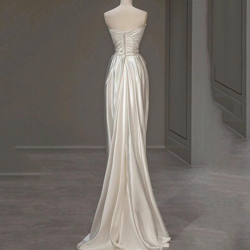 Elegant Classic White Satin Wedding Gown for Timeless Romance - Vogue Aura