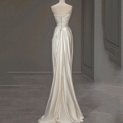 Chic French Satin Wedding Dress in Timeless White - Vogue Aura