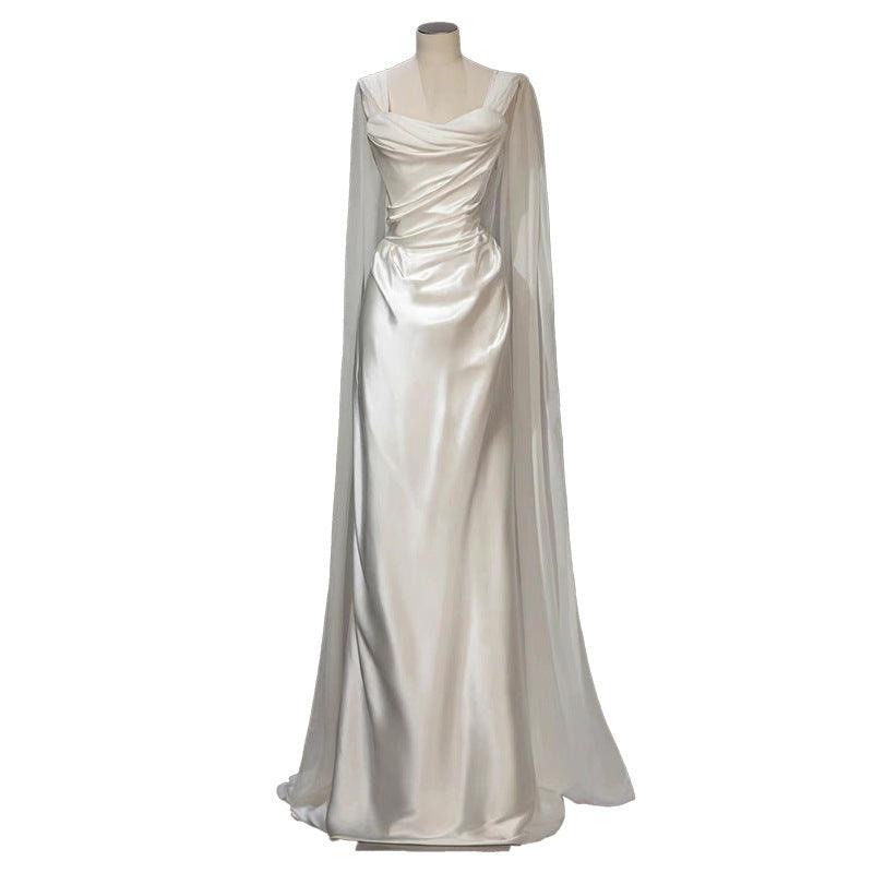 Chic French Satin Wedding Dress in Timeless White - Vogue Aura