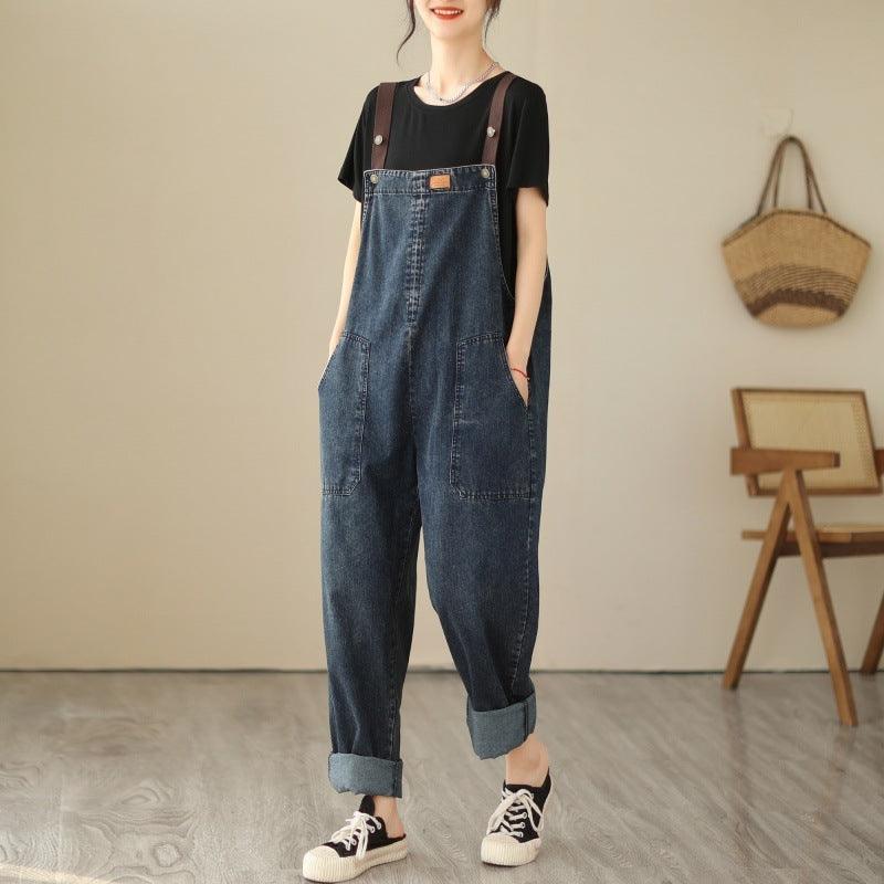 Renaissance-Inspired Elegant Denim Strap Pants for Women - Vogue Aura