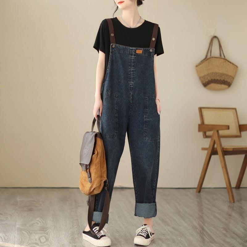 Renaissance-Inspired Elegant Denim Strap Pants for Women - Vogue Aura