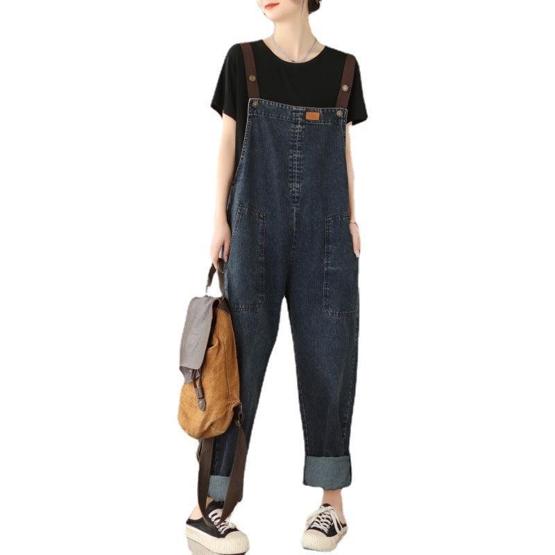 Renaissance-Inspired Elegant Denim Strap Pants for Women - Vogue Aura