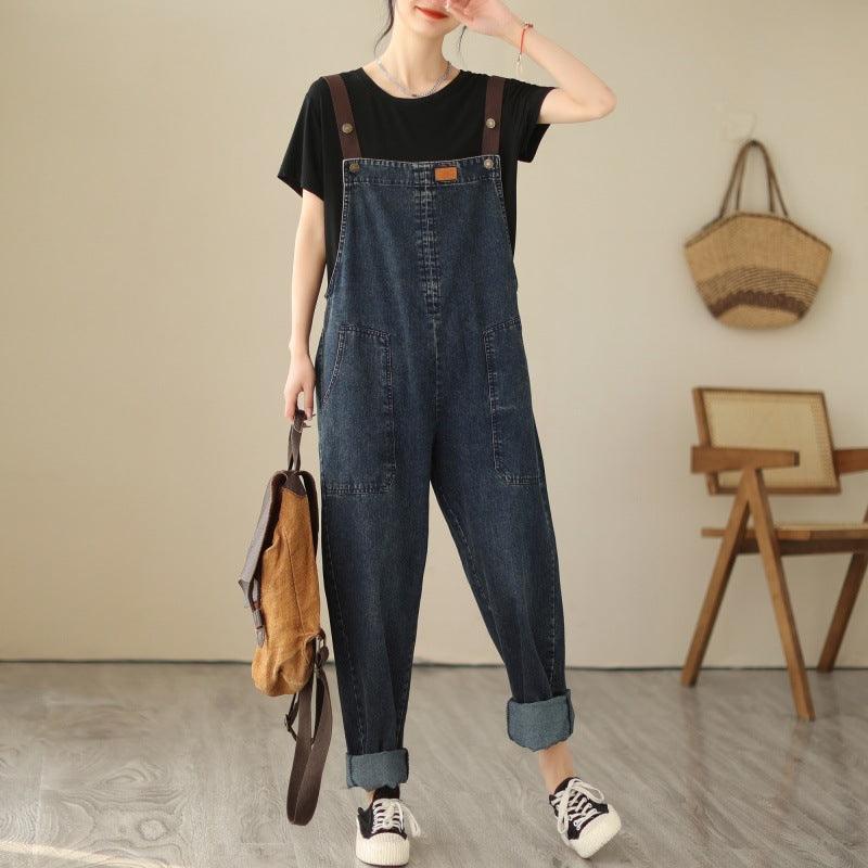 Renaissance-Inspired Elegant Denim Strap Pants for Women - Vogue Aura