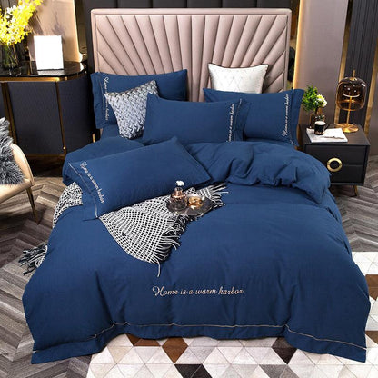 Elegant Embroidered Cotton Bed Linen Set - Vogue Aura