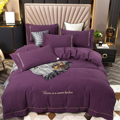 Elegant Embroidered Cotton Bed Linen Set - Vogue Aura