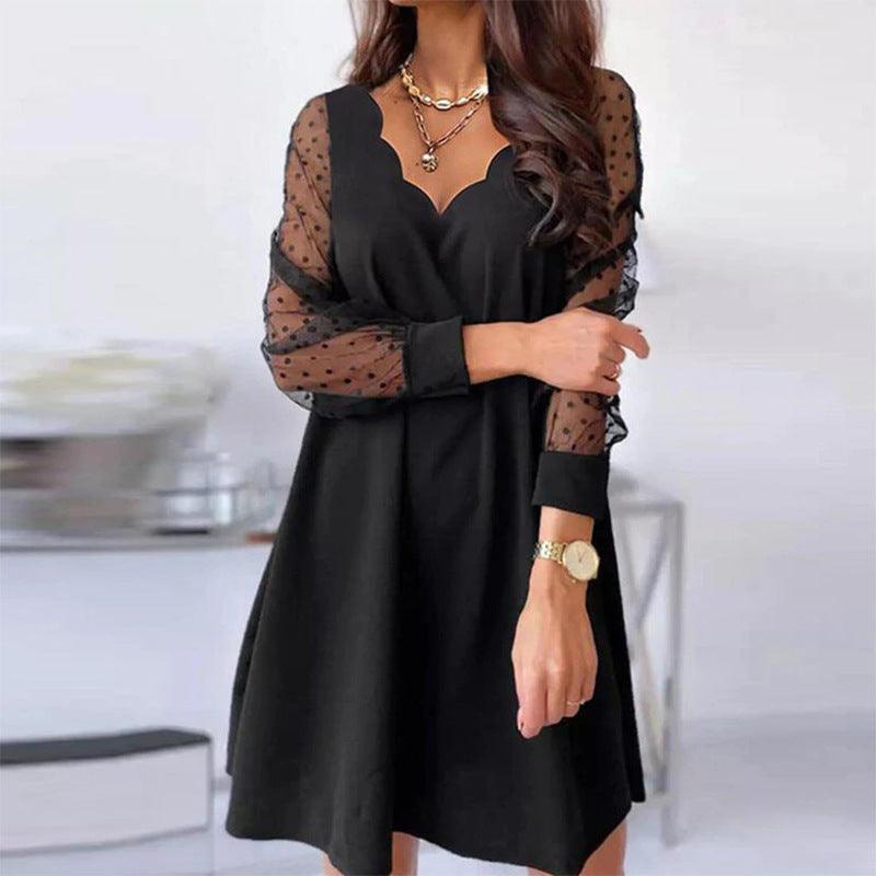 Elegant Floral Ombre V-Neck A-Line Dress with Timeless Long Sleeves - Vogue Aura