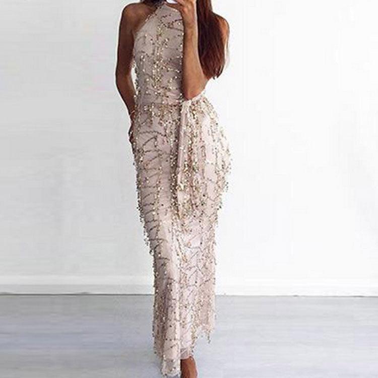 Radiant Fringed A-Line Sequin Evening Gown - Vogue Aura