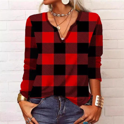 Chic Geometric V-Neck Long Sleeve Blouse for Women - Vogue Aura