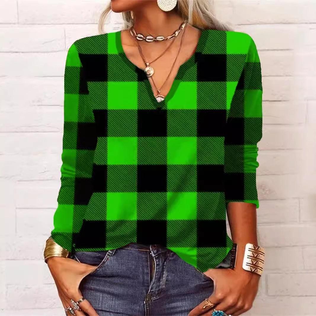 Chic Geometric V-Neck Long Sleeve Blouse for Women - Vogue Aura