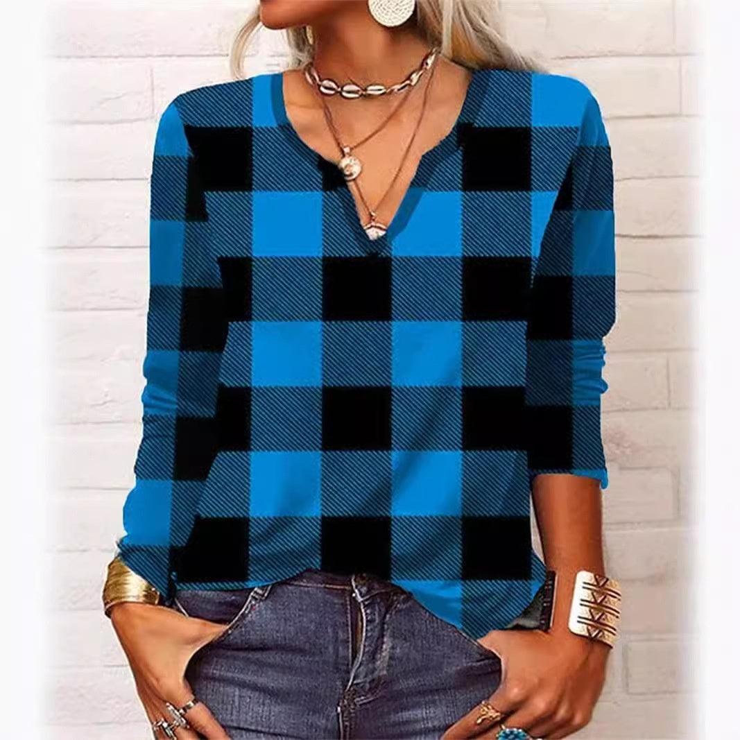 Chic Geometric V-Neck Long Sleeve Blouse for Women - Vogue Aura