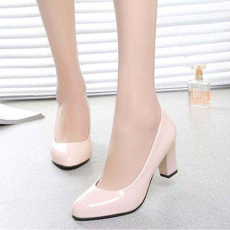 Elegant Nude Chunky Heel Pointed Pumps for All Occasions - Vogue Aura