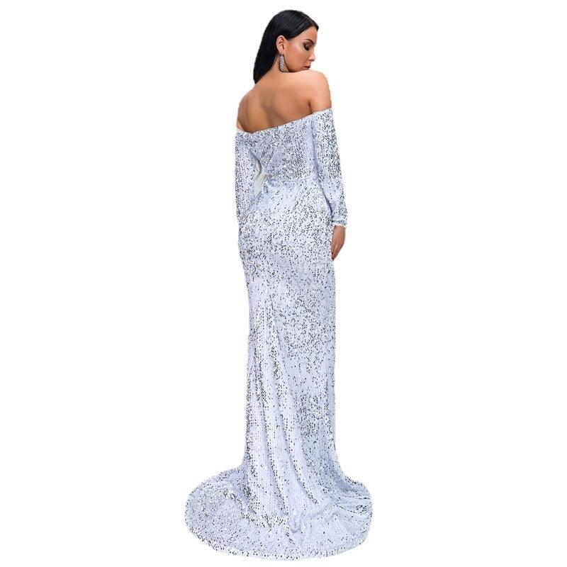 Glamorous Off-Shoulder Sequin Gown - Vogue Aura