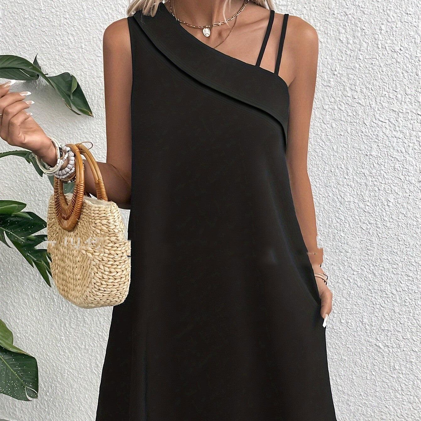 Chic Asymmetric One-Shoulder Dress in Classic Black - Vogue Aura