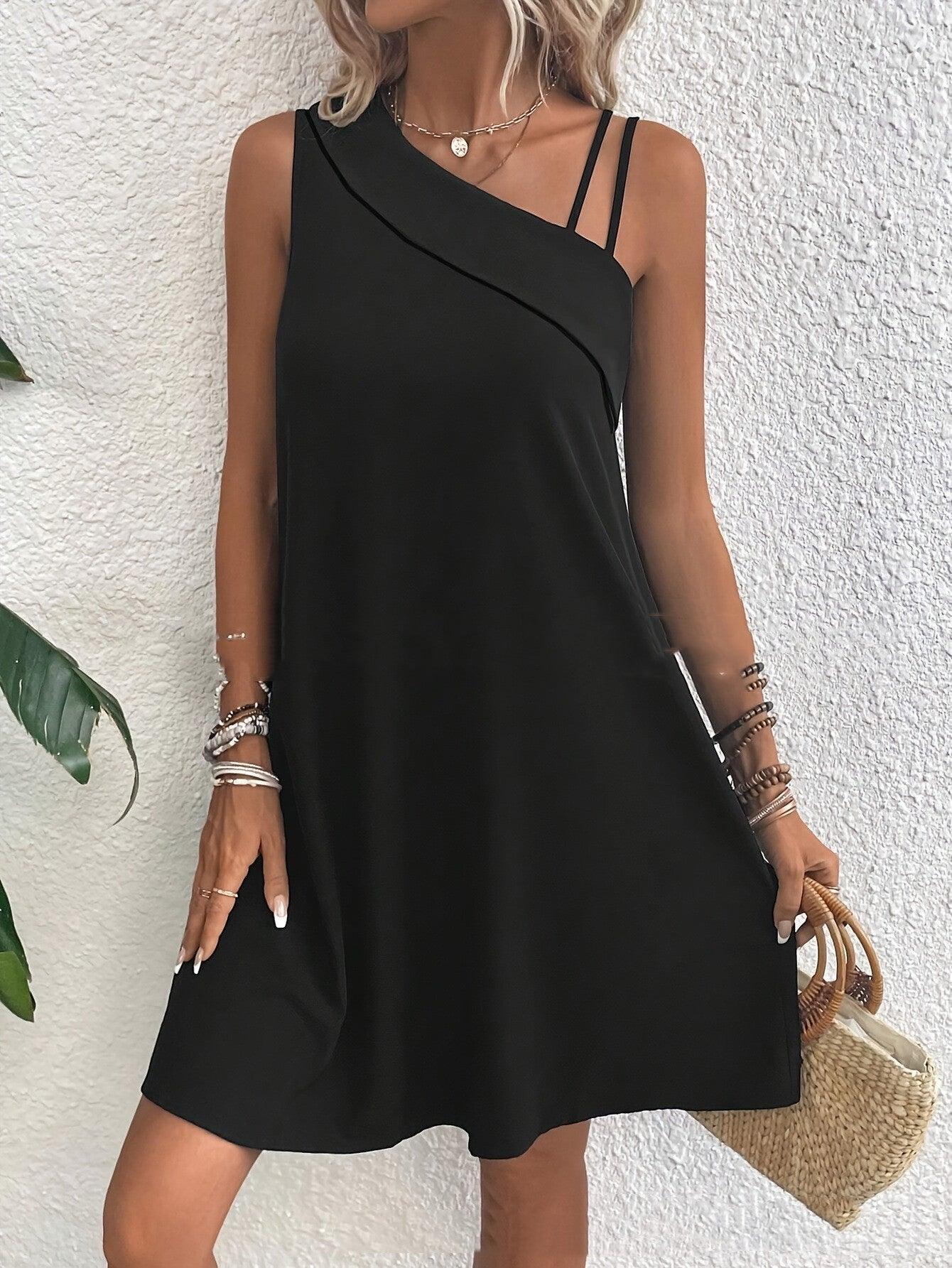 Chic Asymmetric One-Shoulder Dress in Classic Black - Vogue Aura