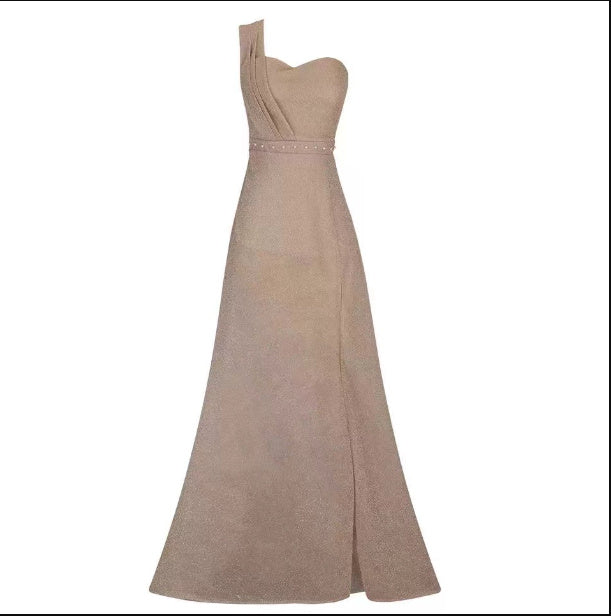 Elegant A-Line Dress with Gold Accents - Vogue Aura