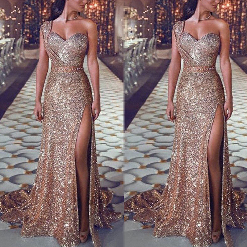 Elegant A-Line Dress with Gold Accents - Vogue Aura