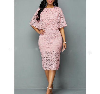 Elegant Plus Size Floral Lace Maxi Dress - Vogue Aura