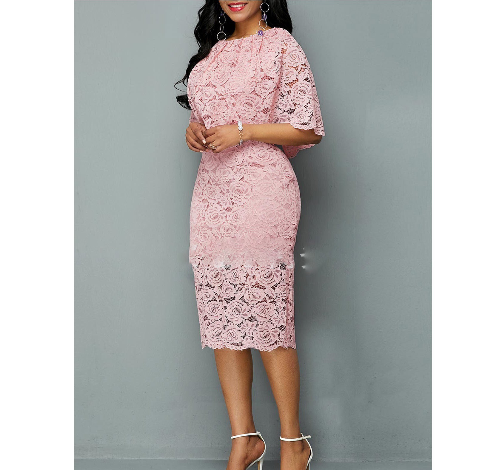 Elegant Plus Size Floral Lace Maxi Dress - Vogue Aura