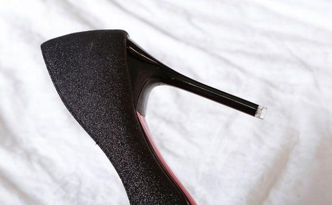 Elegant Silver Heels with Black Mesh and Striking Red Sequins - Vogue Aura