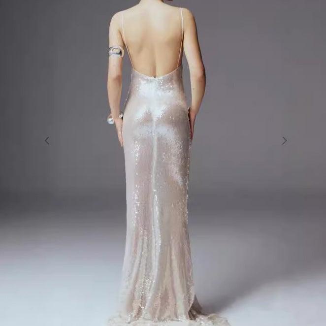 Glamorous Silver Sequined High-Waisted Dress - Vogue Aura