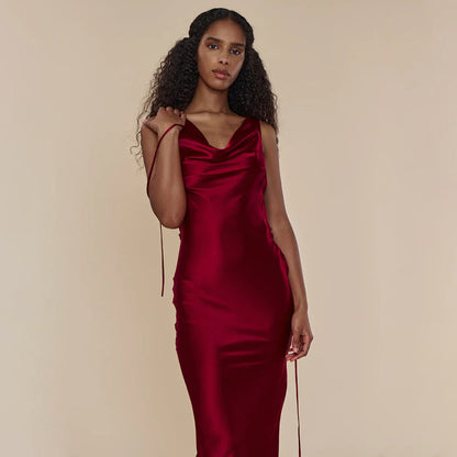 Opulent High Waist Lace-Up Maxi Dress in Black and Wine Red - Vogue Aura