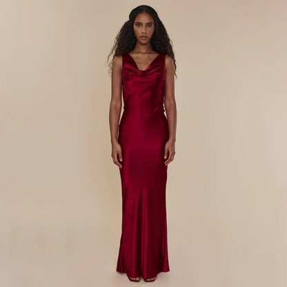 Opulent High Waist Lace-Up Maxi Dress in Black and Wine Red - Vogue Aura