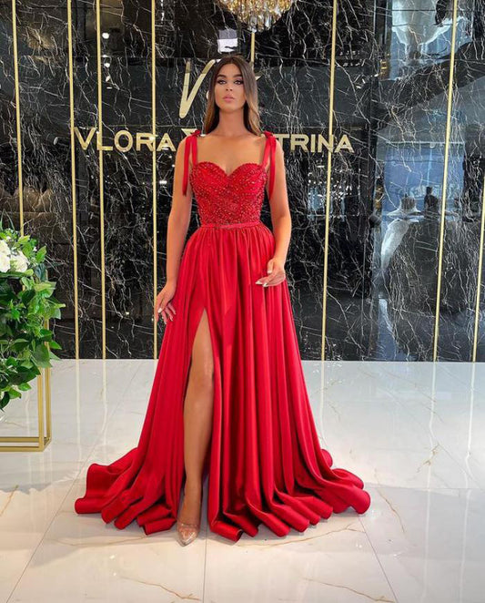 Elegant Red Sequined V-Neck Evening Dress - Vogue Aura