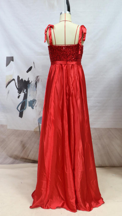 Elegant Red Sequined V-Neck Evening Dress - Vogue Aura