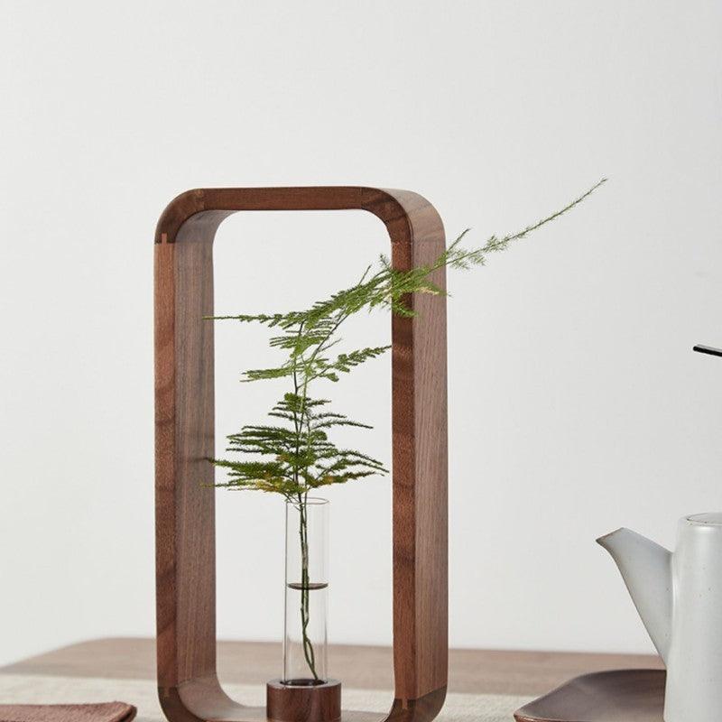 Elegant Wooden Chinese-Style Glass Vase for Stylish Flower Arrangements - Vogue Aura