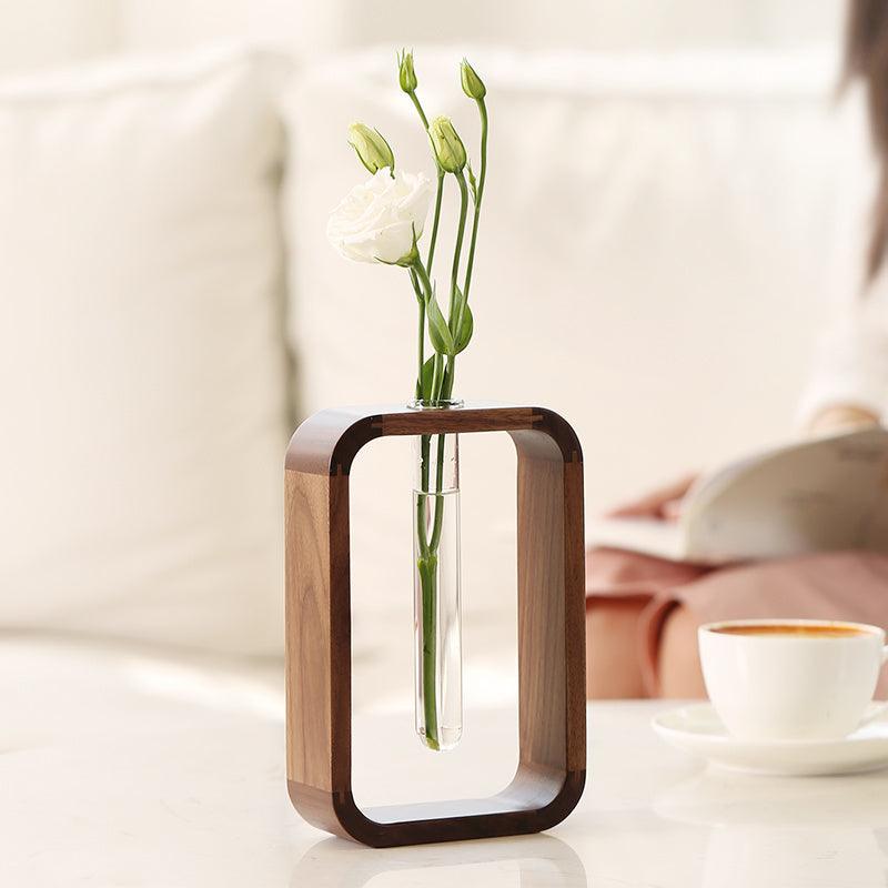 Elegant Wooden Chinese-Style Glass Vase for Stylish Flower Arrangements - Vogue Aura