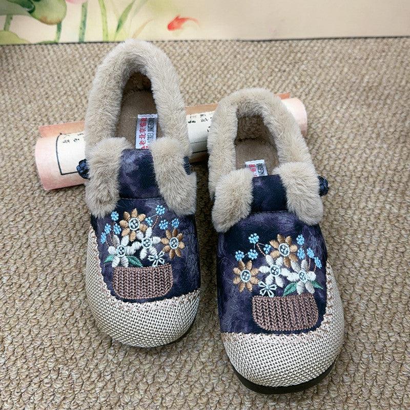 Embroidered Fleece-Lined Winter Slippers for Women - Vogue Aura