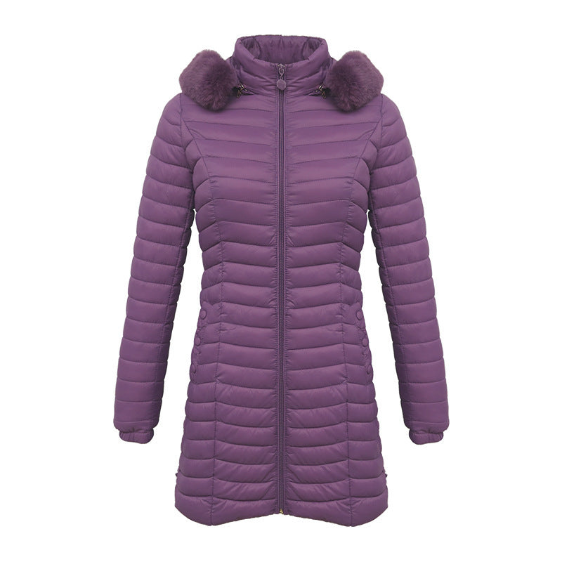 Ultra-Light Women's Quilted Cotton Parka with Removable Fur Collar - Vogue Aura