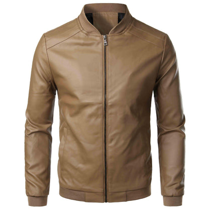 Men's Premium PU Leather Slim Fit Jacket with Stand Collar - Vogue Aura