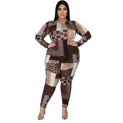 Fall Plus Size 2 Piece Tracksuit Set with Stretch Top - Vogue Aura