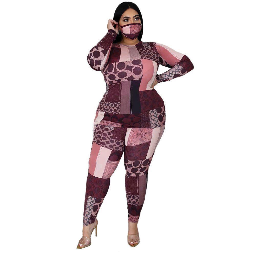 Fall Plus Size 2 Piece Tracksuit Set with Stretch Top - Vogue Aura