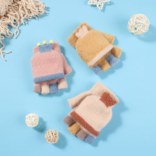 Cute Cartoon Fingerless Knitting Gloves for Kids - Vogue Aura