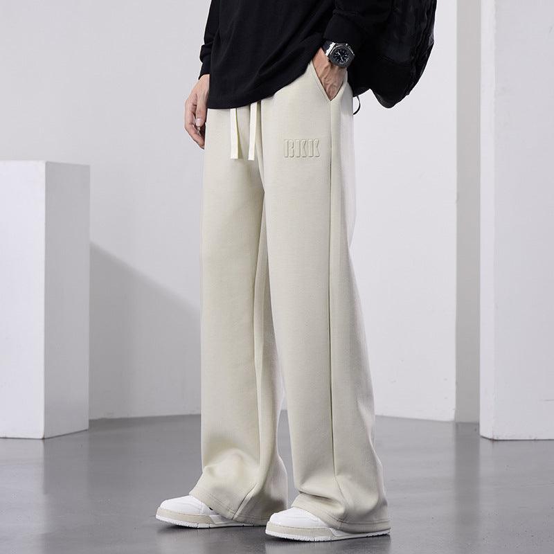 Fleece Thick Sweat Pants Men's Draping Heavy Autumn And Winter Loose Straight Mop Pants - Vogue Aura