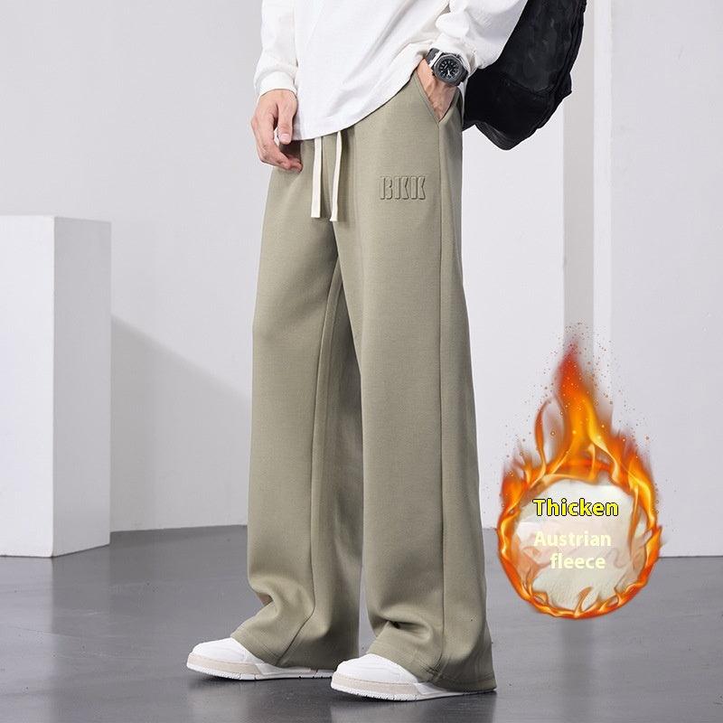 Fleece Thick Sweat Pants Men's Draping Heavy Autumn And Winter Loose Straight Mop Pants - Vogue Aura